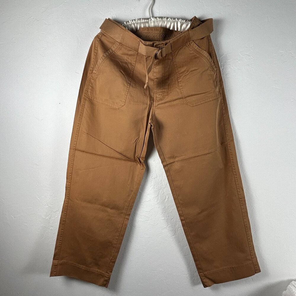 Sundance Pants Women Size 10 Brown Chino Ankle Straight Leg Belted Cotton Pocket